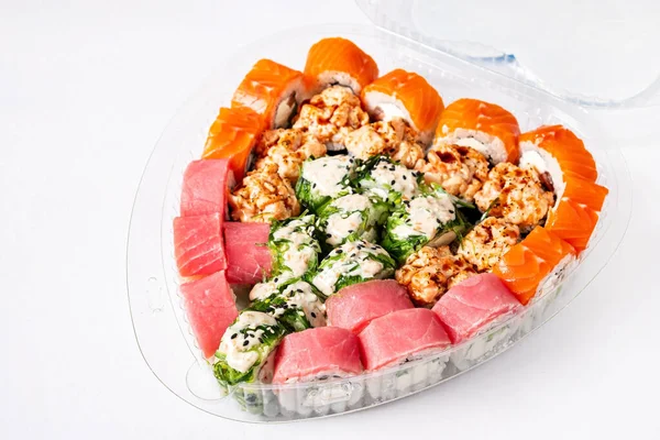 Sushi Zasazené Krabičky Tvaru Srdce — Stock fotografie