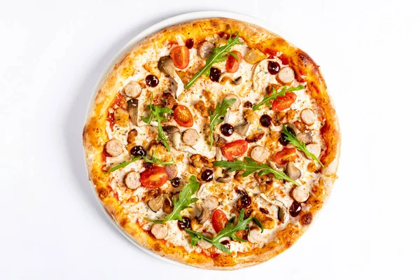 Italiensk Pizza Den Vita Bakgrunden — Stockfoto
