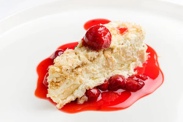 Napoleon Cake Cherry Sauce Mint — Stock Photo, Image