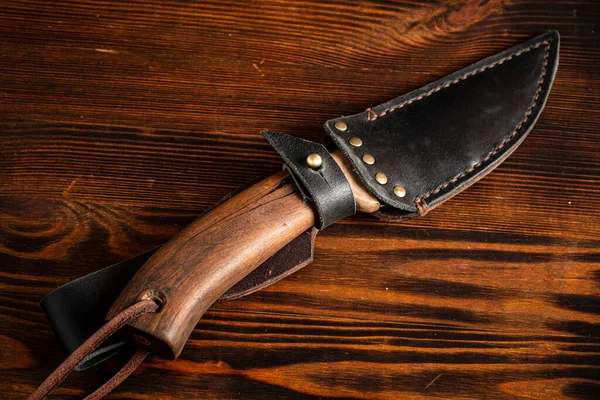 Knife Wooden Background — Stock Photo, Image