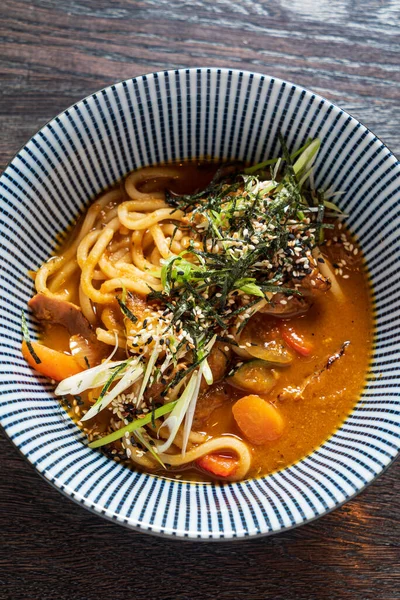 Japanse Tonkotsu Ramen Varkensbouillon Noedels — Stockfoto