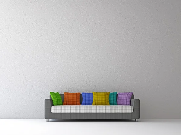 Sofá com travesseiros coloridos — Fotografia de Stock