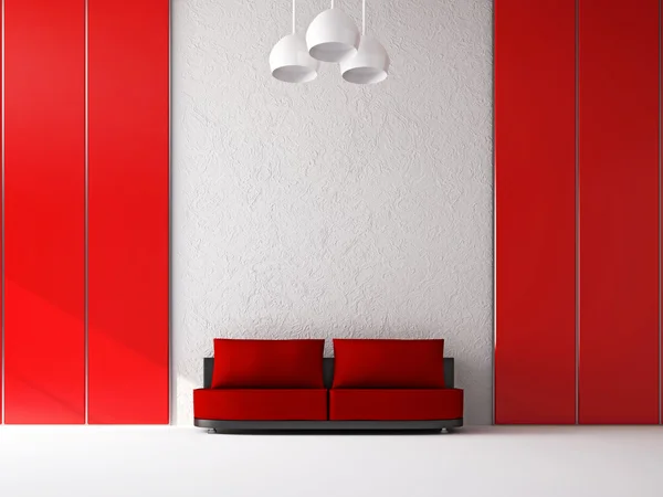 Sofá rojo cerca de la pared — Foto de Stock