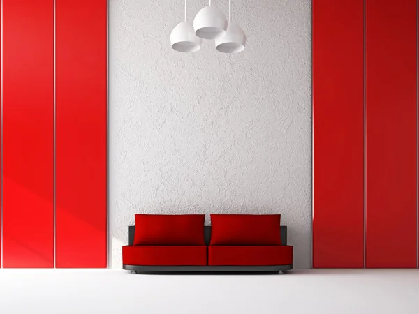 Κόκκινο καναπέ κοντά στον τοίχο — Φωτογραφία Αρχείου