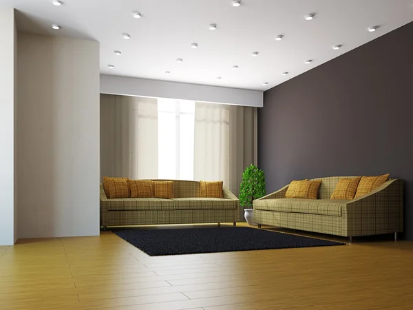Sala de estar com sofás e uma planta — Fotografia de Stock