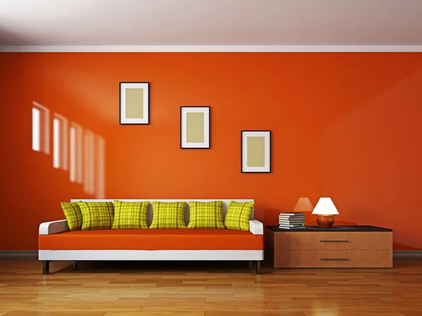 Salón con sofá y estante — Foto de Stock