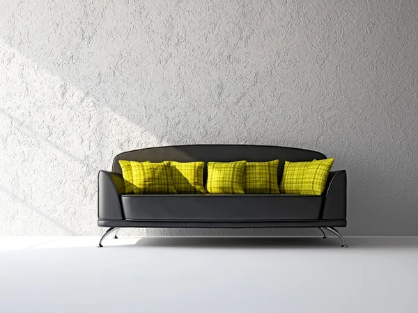 Um sofá de couro preto — Fotografia de Stock