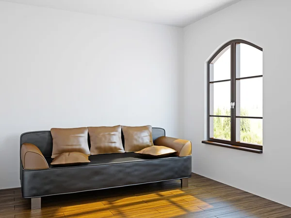 Livingroom with black sofa — Stock Photo, Image