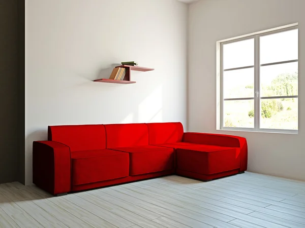 Czerwona kanapa w salonie — Zdjęcie stockowe
