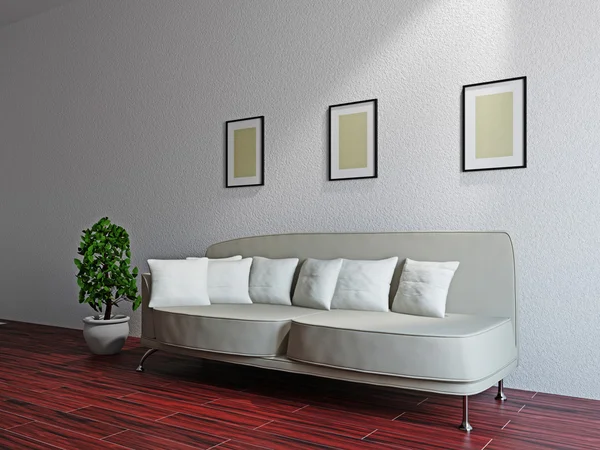 Livingroom with sofa and a plant — Stock Photo, Image