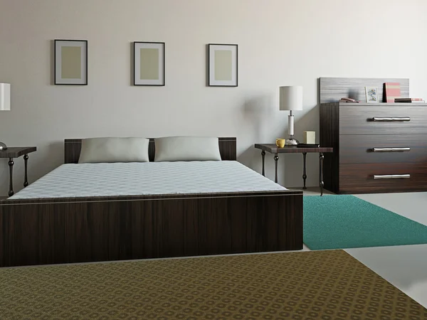 Yatak odasında bir büyük yatak — Stok fotoğraf