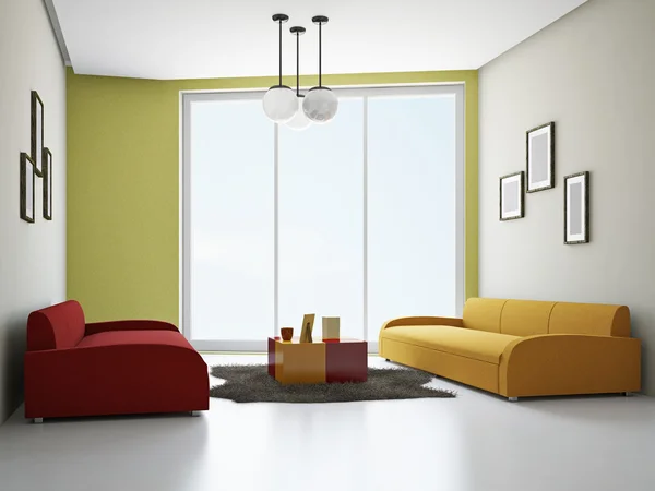 Livingroom with color sofas — Stock Photo, Image