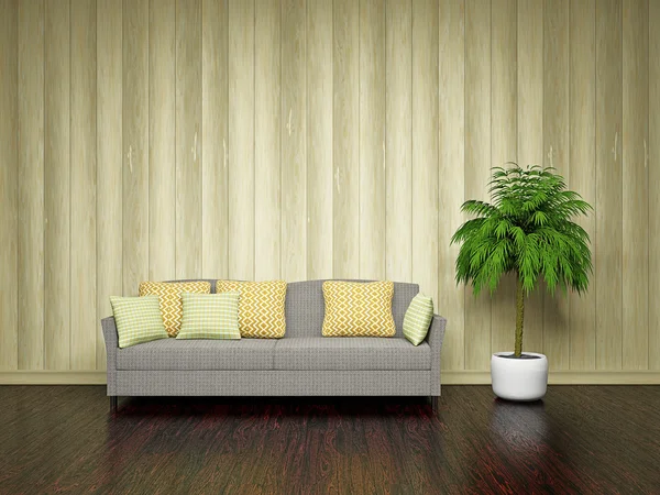 Sofa in der Nähe der Holzwand — Stockfoto