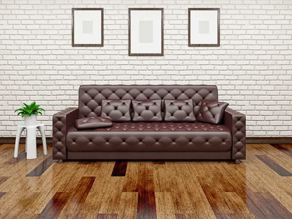 Leather sofa near the wall — Stock Photo, Image