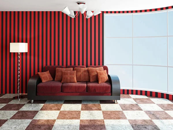 Soffa med röda kuddar — Stockfoto