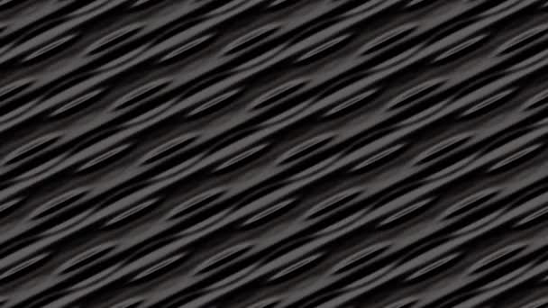 黒い幾何学的なアニメーションの背景 滑らかな柔らかい素材で作られた光沢のあるモーフィングパターン 流れるストライプと空の抽象的なアニメーションのテクスチャ ループ可能なストックビデオ — ストック動画
