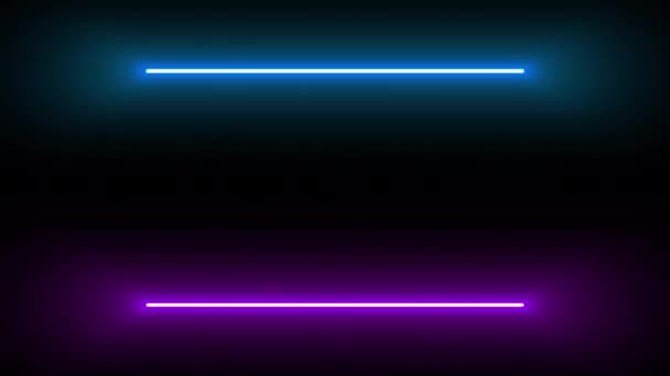 Deux Lignes Lumineuses Fluo Clignotant Bleu Violet Sur Fond Noir — Video