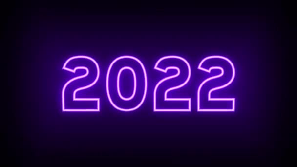 2022 Glittering Multicolored Neon Symbol New Year Black Background Animation — Stock Video