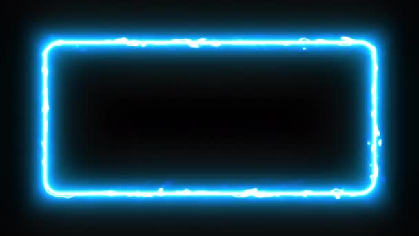 Синий Яркий Вспыхивающий Неоновый Кадр Эффектом Электрических Вспышек Чёрном Фоне — стоковое видео
