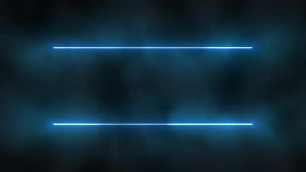 Blauw Paars Heldere Knipperende Neon Lijnen Bewegen Rook Zwarte Achtergrond — Stockvideo