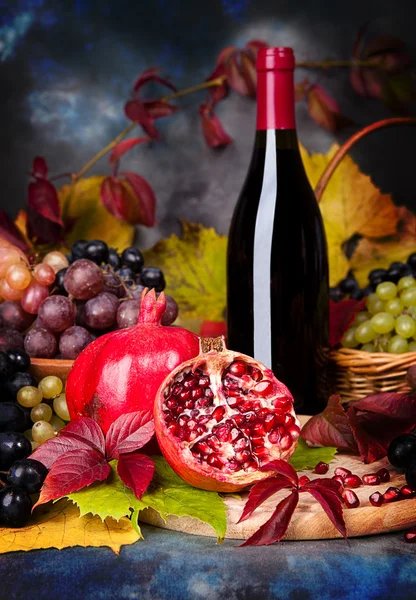 Piękne martwa natura z kieliszków do wina, winogron, granat — Zdjęcie stockowe