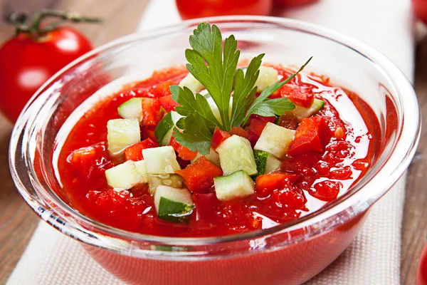 Deliziosa e saporita dieta zuppa gazpacho — Foto Stock