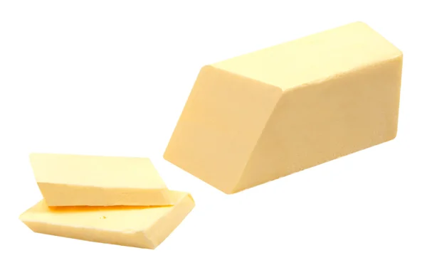 Barre de beurre coupée isolée sur fond blanc — Photo