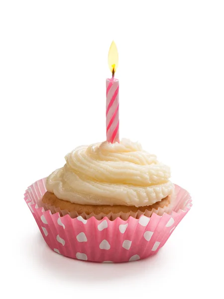 Birthday cupcake with a candle — Stock Photo, Image