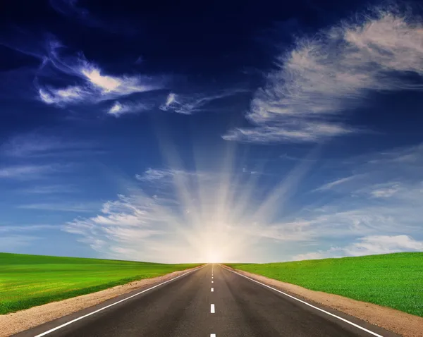 güzel gökyüzü altında yeşil alanlarda asfalt yol