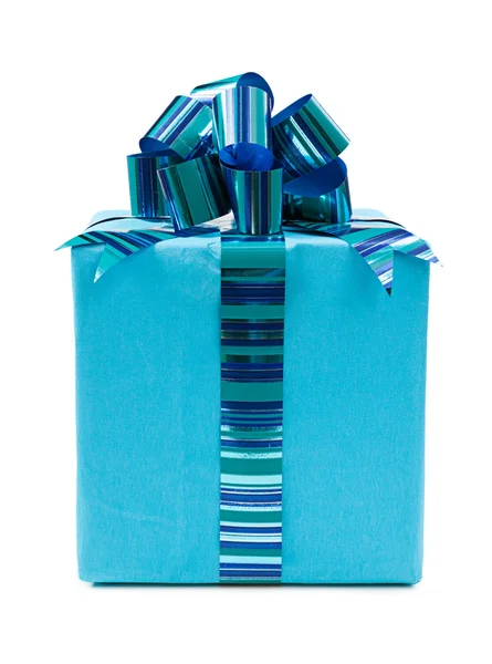 Blue gift box with beautiful bow — Stock Photo, Image