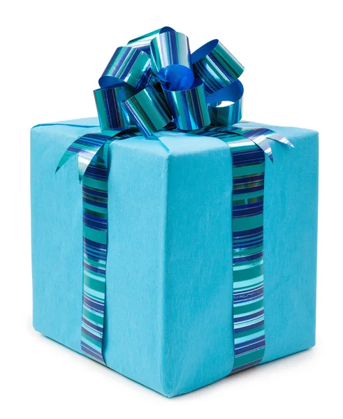 Blue gift box with beautiful bow — Stock Photo, Image