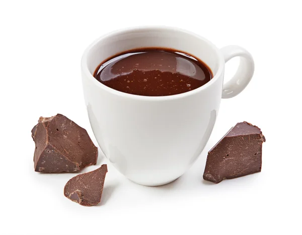 Hot chocolate and chocolate pieces — Stock Photo, Image
