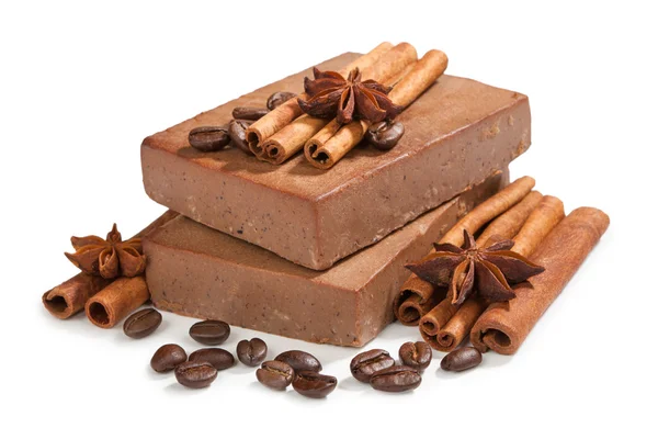 Granos de café con canela y chocolate — Foto de Stock