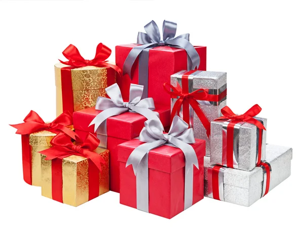 골드, 실버 및 빨간 선물 상자 — 스톡 사진