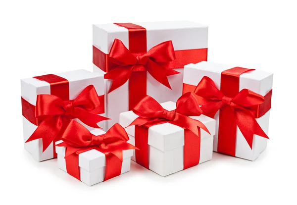Gift boxes with red bows — Stock Photo, Image