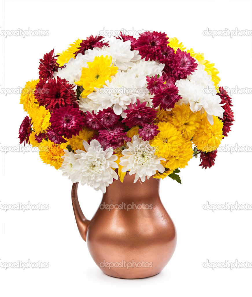 Chrysanthemums in a copper vase