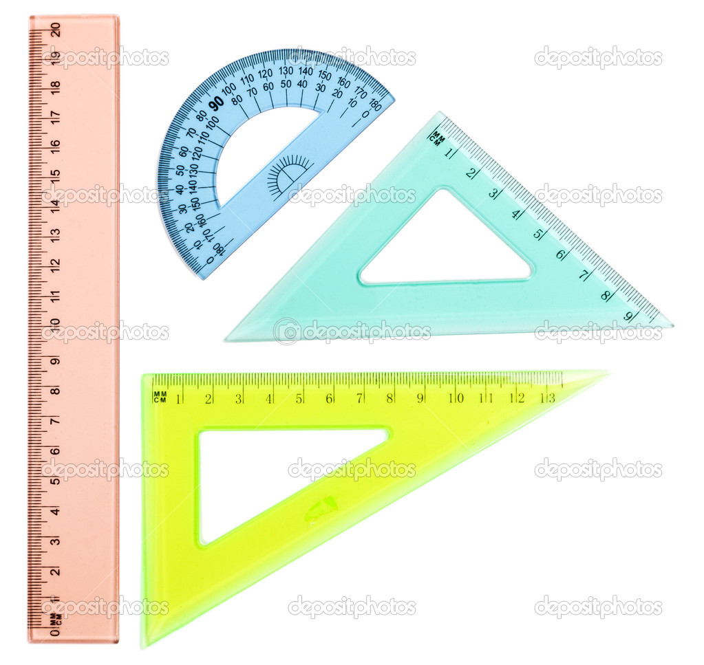 Plastic ruler, protractor, triangle