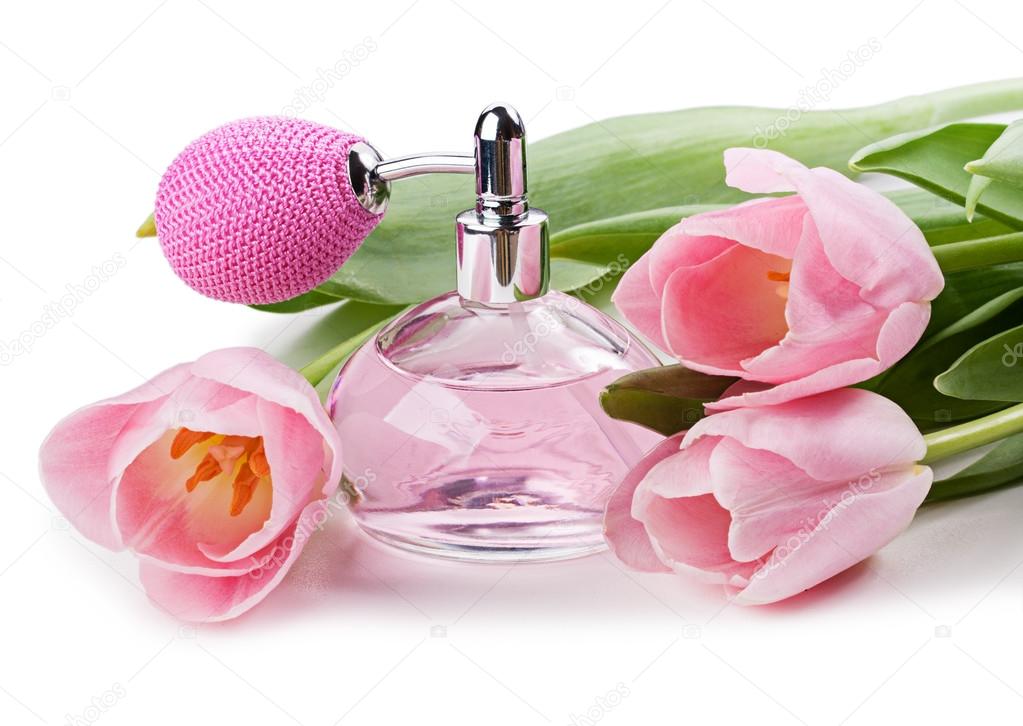 Tulips and perfumes in the bottle