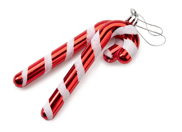 Candy Cane Striped Glass Toy Christmas White Background — Stock Photo, Image