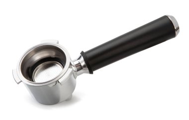 Beyaz arka plan üzerinde izole espresso makinesi için filtre tutucu