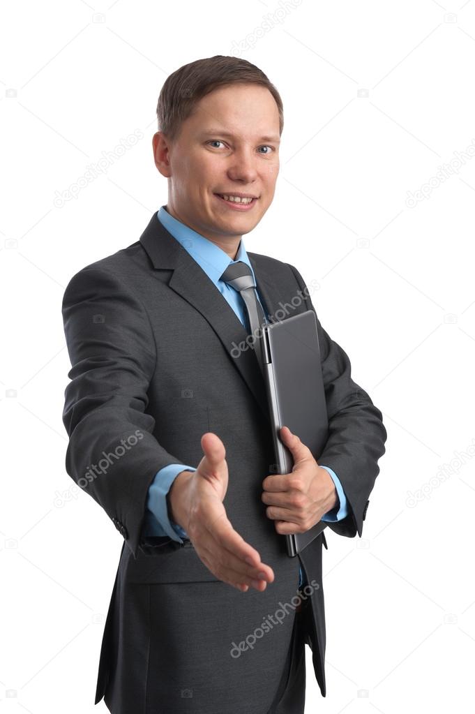 Businessman shaking hands isolated on white