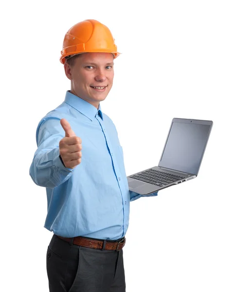 Engenheiro com computador portátil — Fotografia de Stock
