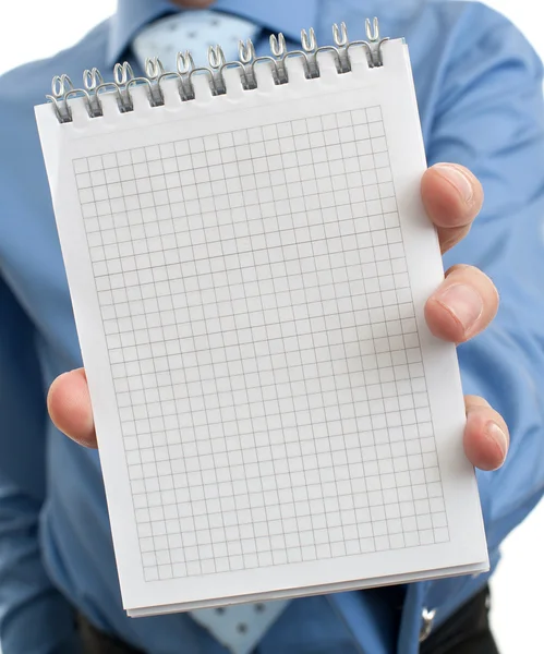 Business man holding Notepad — Stock Photo, Image