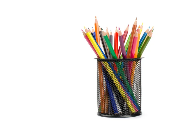 Lápis de cor em um balde — Fotografia de Stock