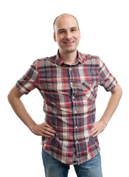 Jeune homme souriant heureux isolé sur un fond blanc — Photo