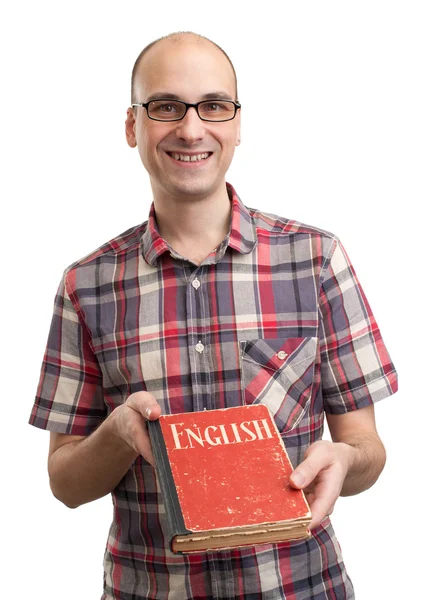 Englisch lernen. männlicher Student mit Buch — Stockfoto