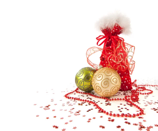 Santa Claus red bag with Christmas toys on white background — Stock Photo, Image