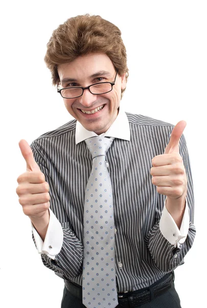 yukarı hareket ile gülümseyen iş adamı