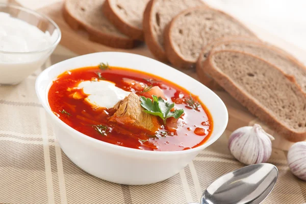 Borsch - ukrainian and russian national red soup — Stock Photo, Image