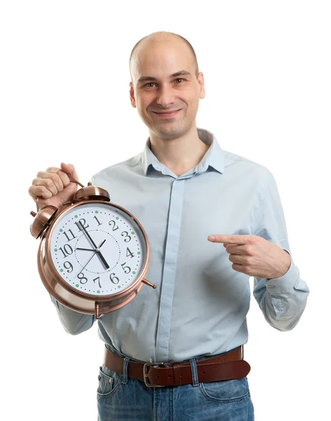Man with an alarm clock — Stock Photo, Image